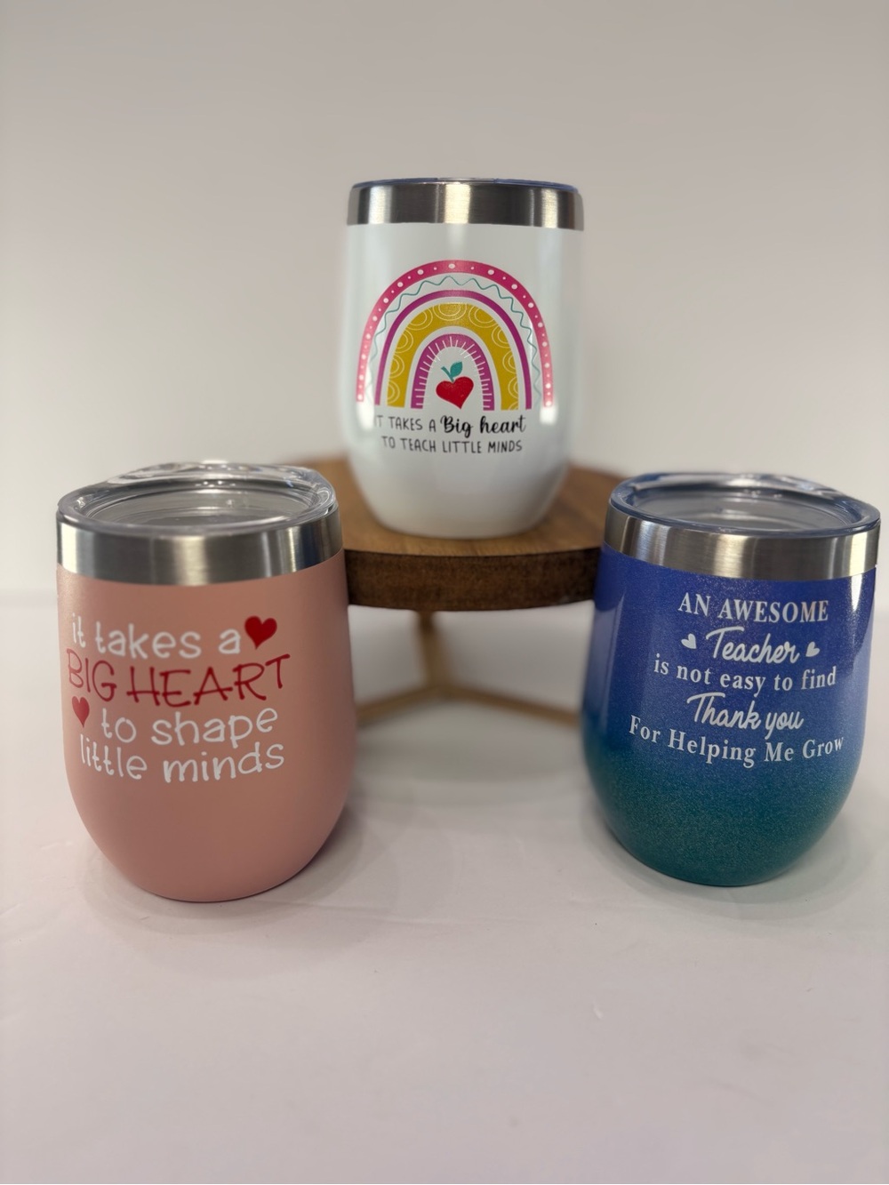 🍎 Set of 3 Teacher Inspiration Insulated Wine Tumblers – 12 oz